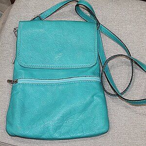 BORSE IN PELLE Made In Italy Crossbody Purse, Turquoise Leather